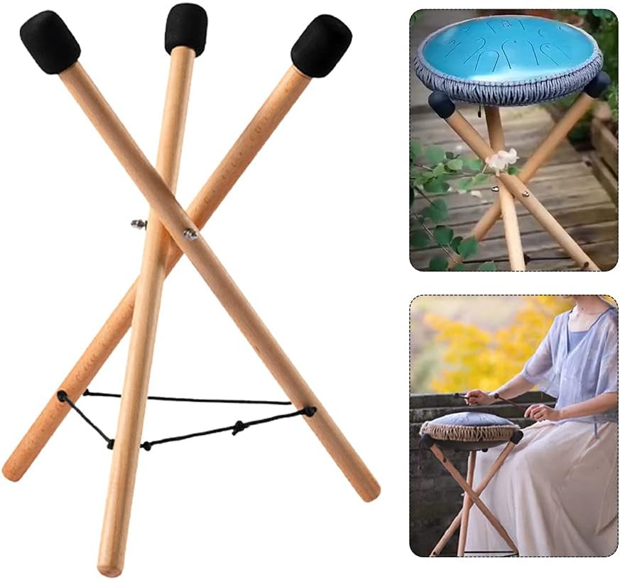 Handpan Drum Stand, Solid Wood Adjustable Triangular Extendable Snare Holder Bra