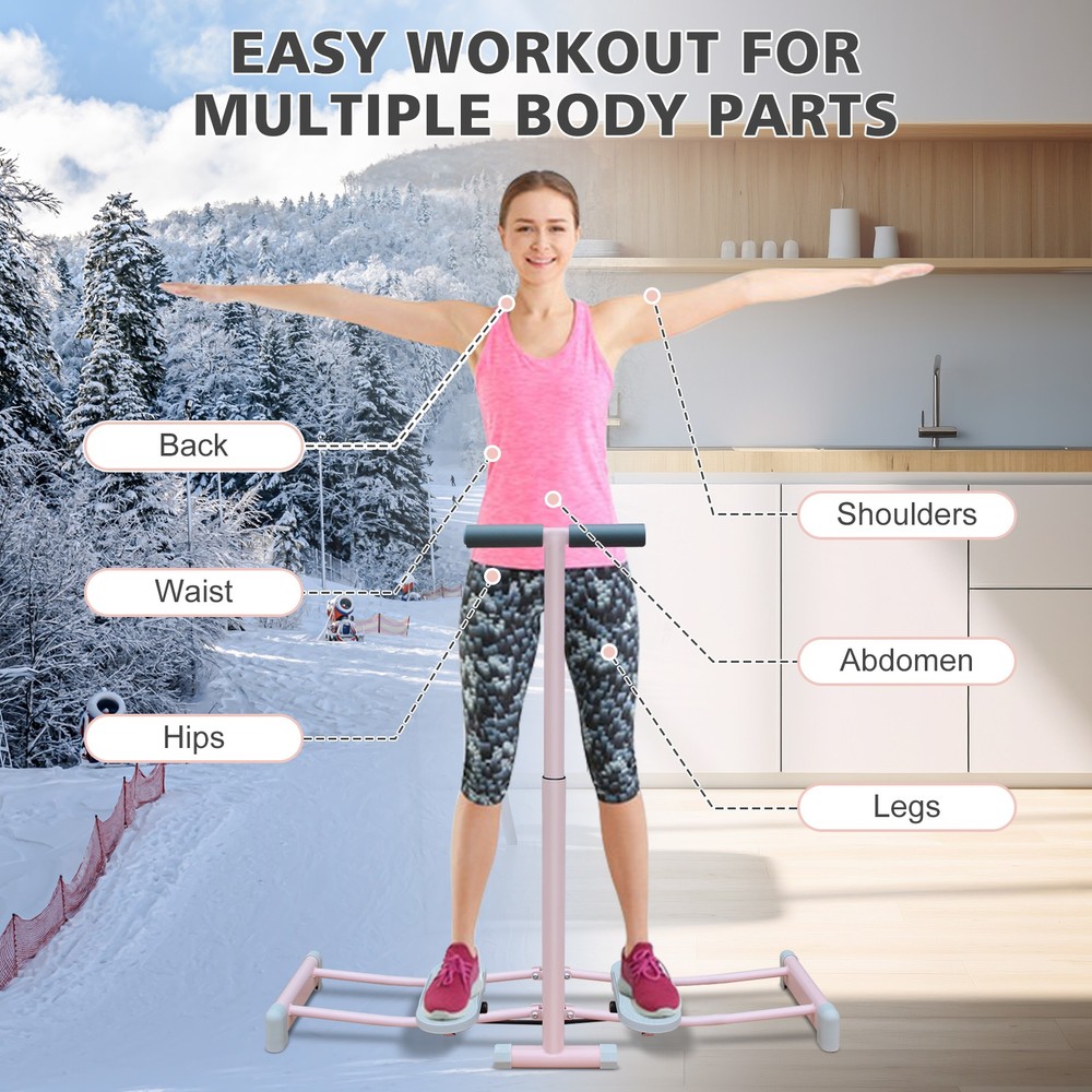 Ski Machine Foldable, Simulated Ski Trainer with 4-Level Adjustable Non-Slip Ped