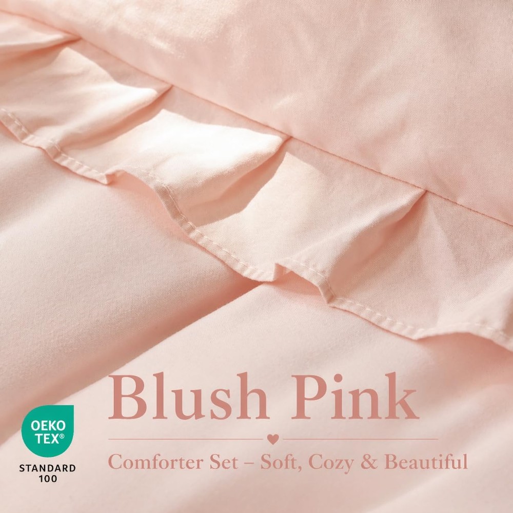 JANZAA Blush Pink Comforter Set Queen – Soft Microfiber, Queen,