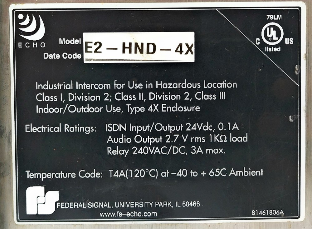 Federal Signal 81461806A E2-HND-4X Echo 2 Digital Intercom Station