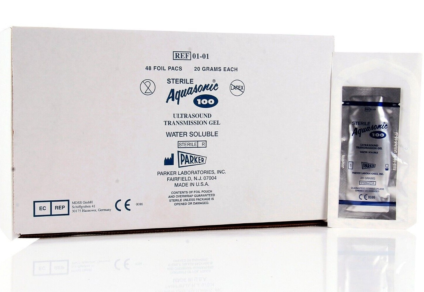48/Box Aquasonic Parker Ultrasound Gel Yellow 20 Gram Packet Sterile REF 01-01