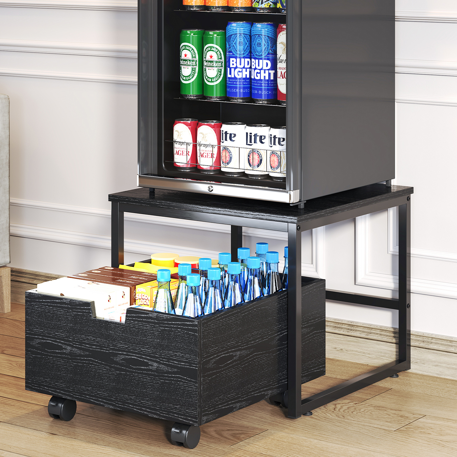 Mini Fridge Stand with Storage Beverage Refrigerator Cooler Stand Table 300LBS