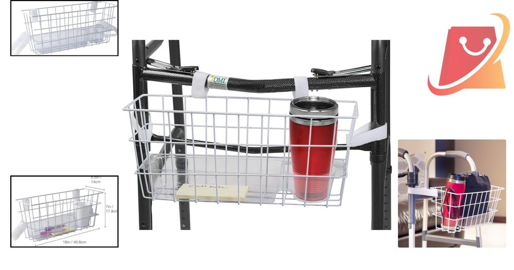 Walker Basket Accessory Durable Metal No Tools Necessary Adjustable Fit
