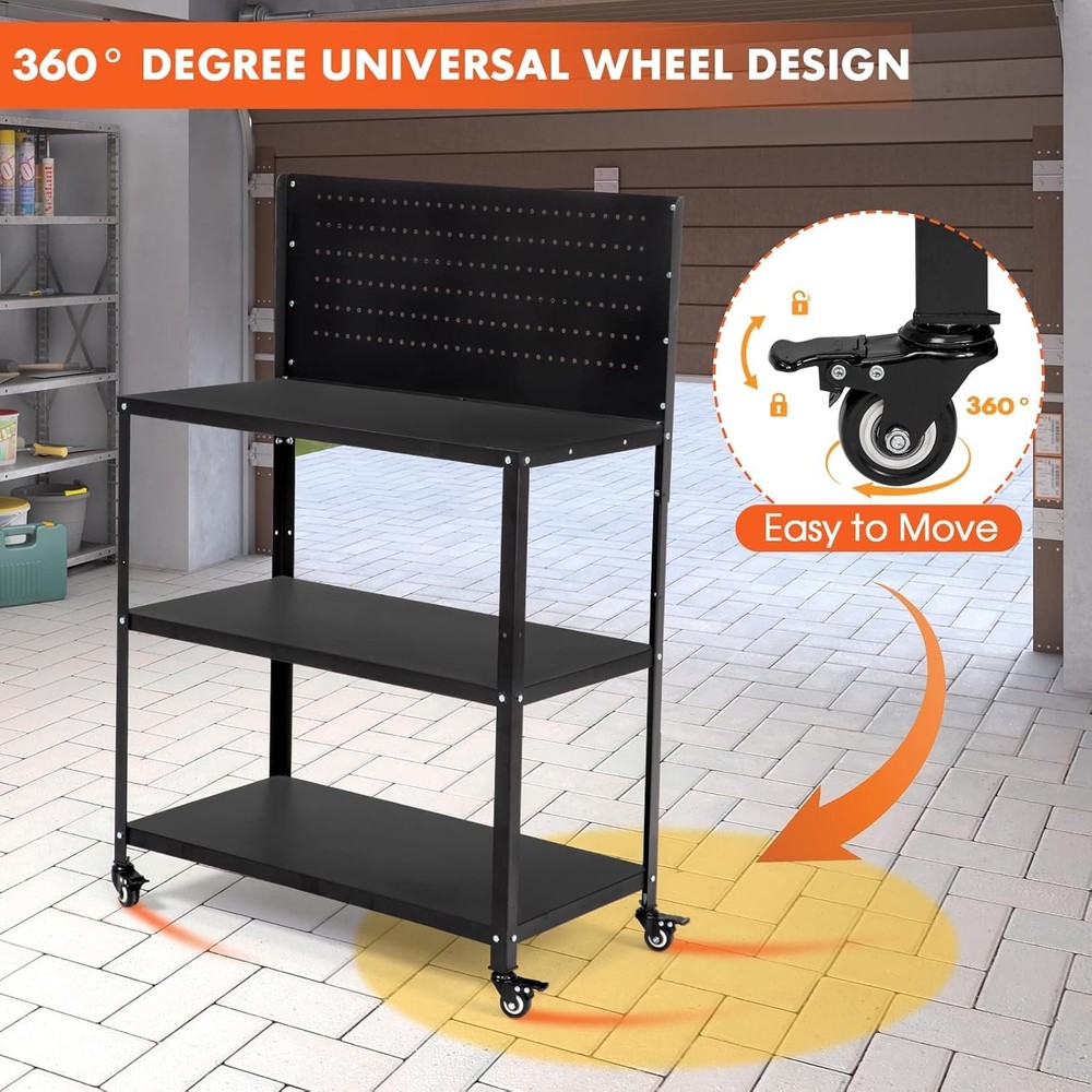 Efficient 50.4" Metal Tool Storage Workbench with Movable Locking Wheels