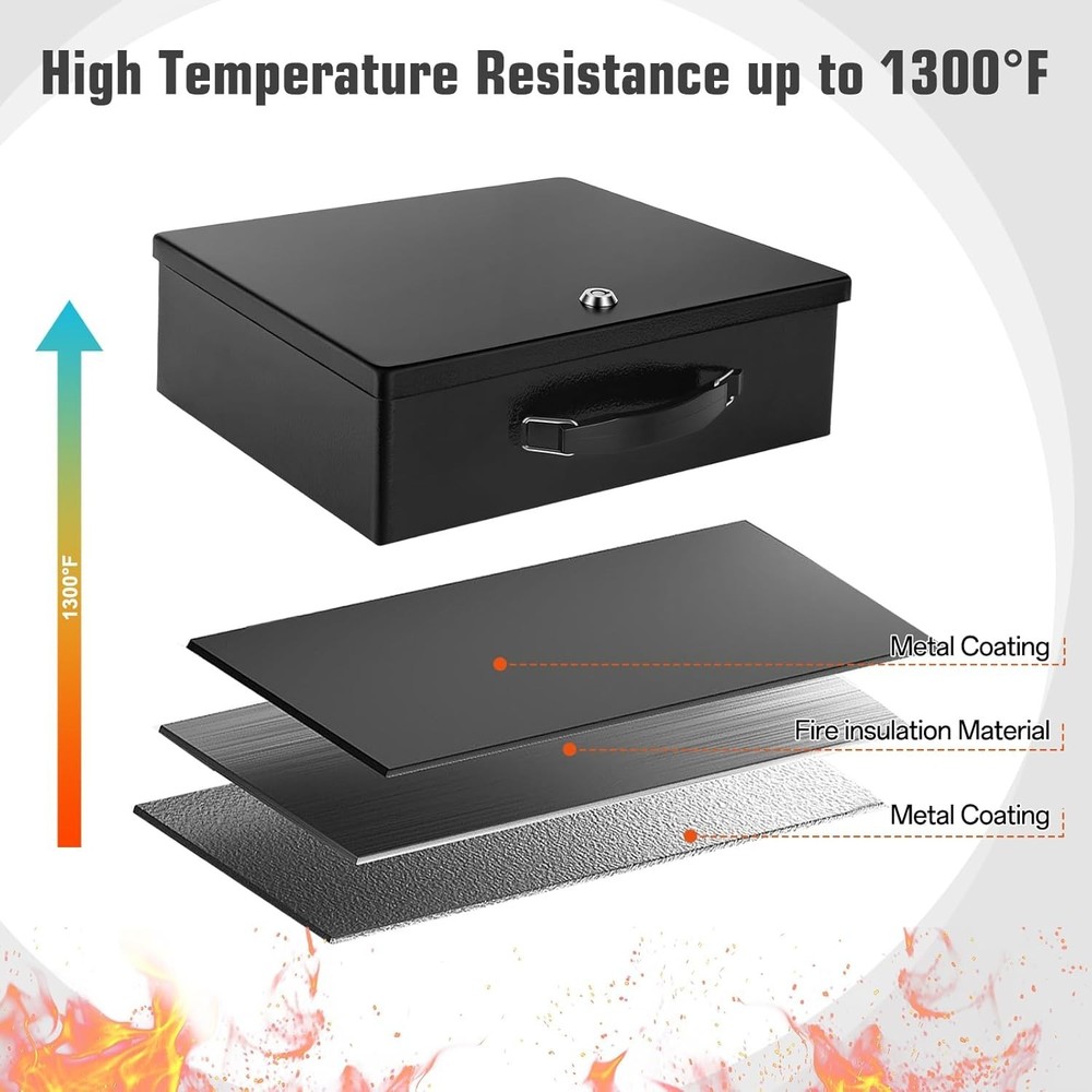 Fireproof Document Box, Fire Resistant Safe Box with Key Lock for Home, Portable