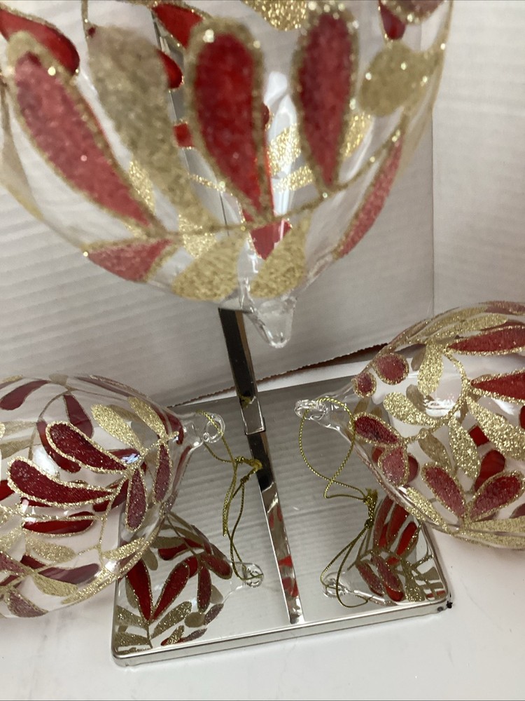 3 Christmas Ornament Glitter Drop with Leaf And Vine Pattern
