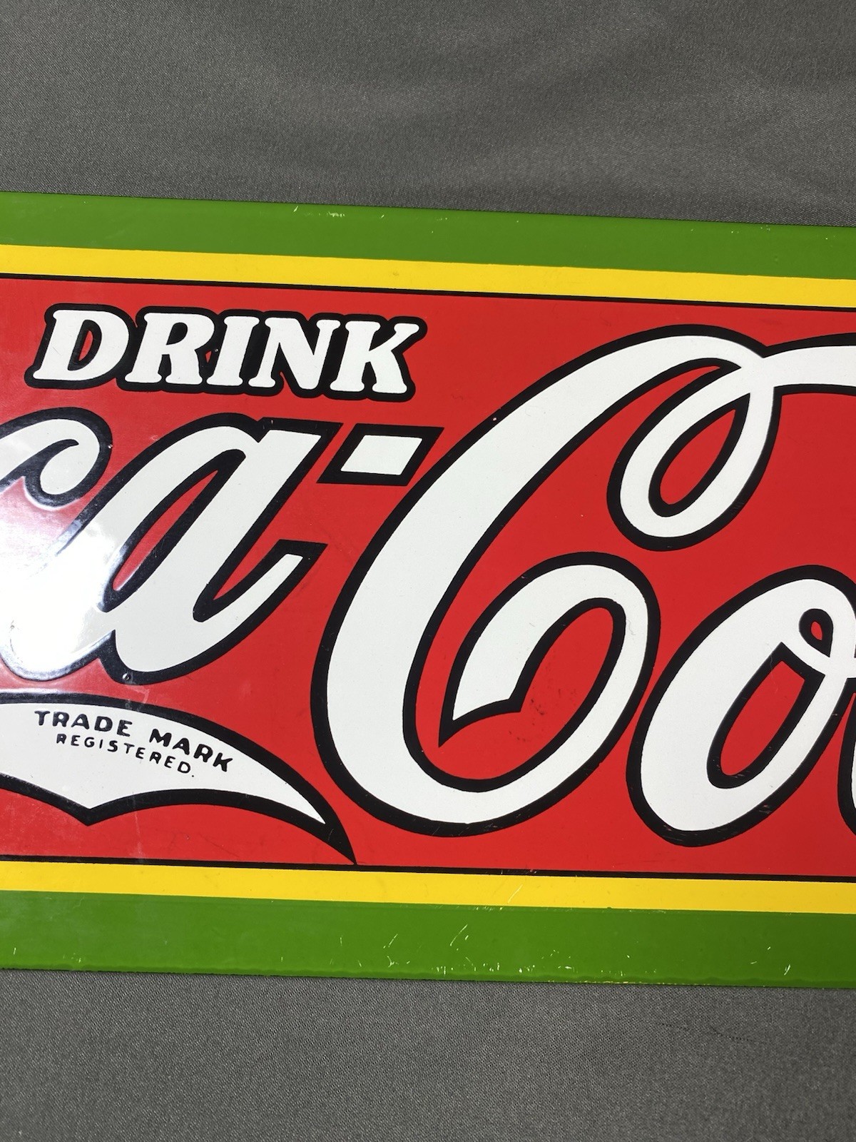 Drink Coca Cola Trade Mark Porcelain Sign 18x6”