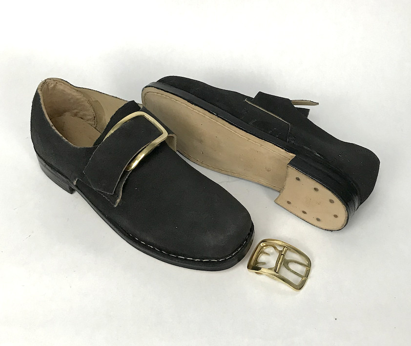 Colonial Buckle Shoes - Rough Out, Black Leather with Buckles Size 8