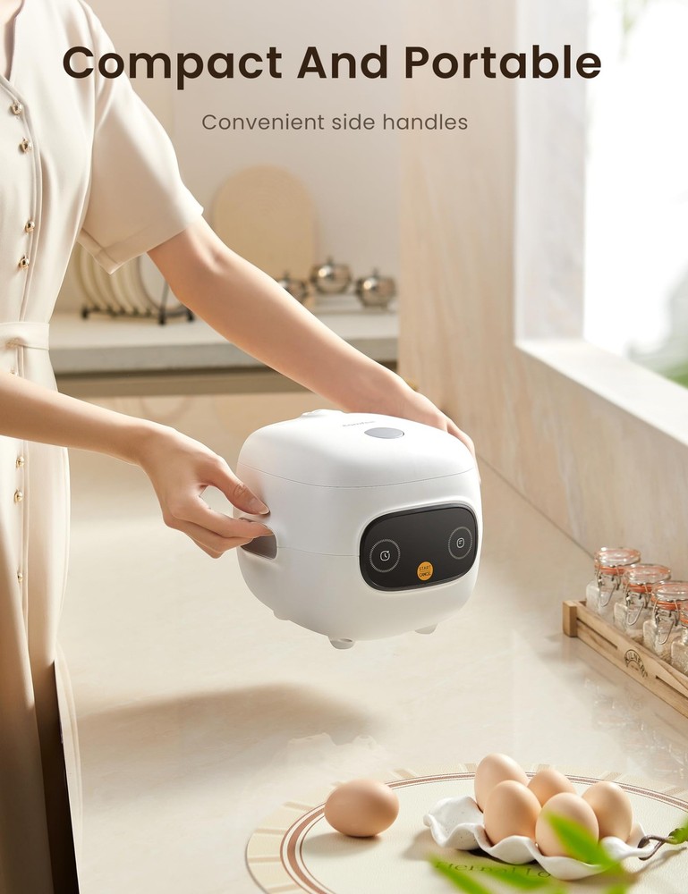 COMFEE' Mini Rice Cooker 4 Cups Cooked/2 2 Cups_Electronic White, White