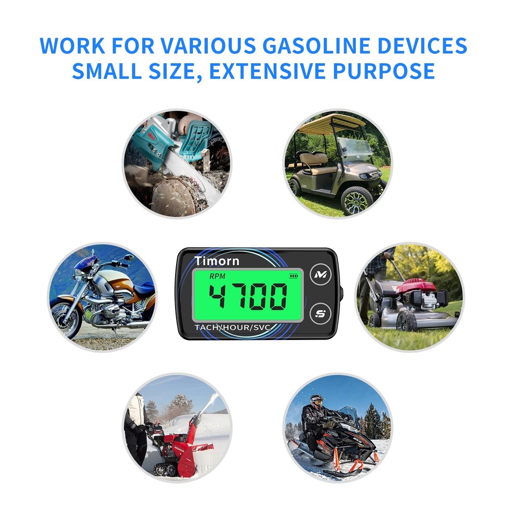 Small Engine Tachometer Hour Meter: Timorn Digital Inductive Black, Blue