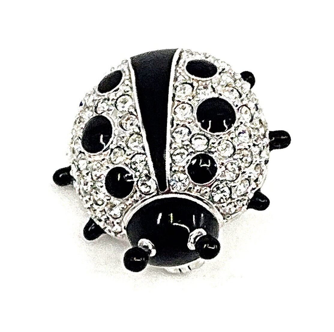 Ladybird Pin / Brooch Rhodium Plated Metal Alloy Set With Enamel And Crystals