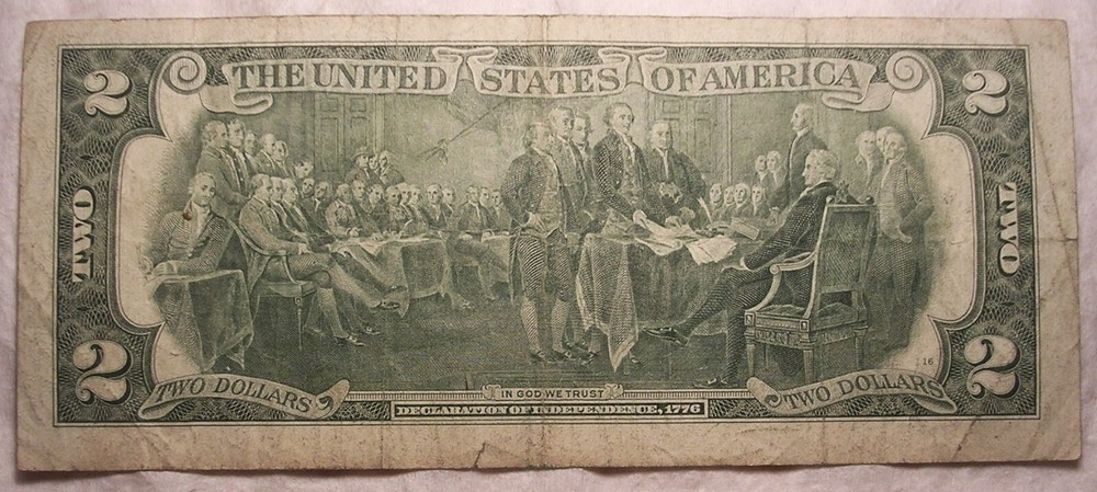 1976 $2 Dollar Note, 2 Errors, Miscut/Misaligned and Low Seal Errors, Circulated