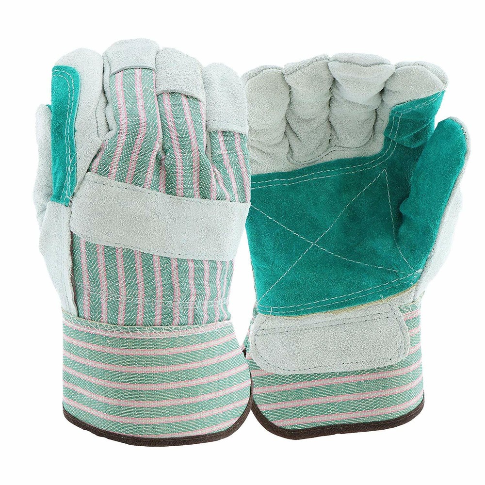 12 PAIR DOUBLE PALM SHOULDER SPLIT LEATHER WORK GLOVES SIZE LARGE
