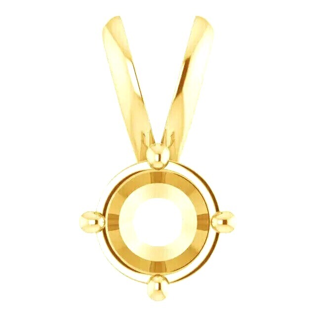 18K Solid Yellow Gold Pendant Setting Round Solid Base Solitaire Mount 3mm-8mm