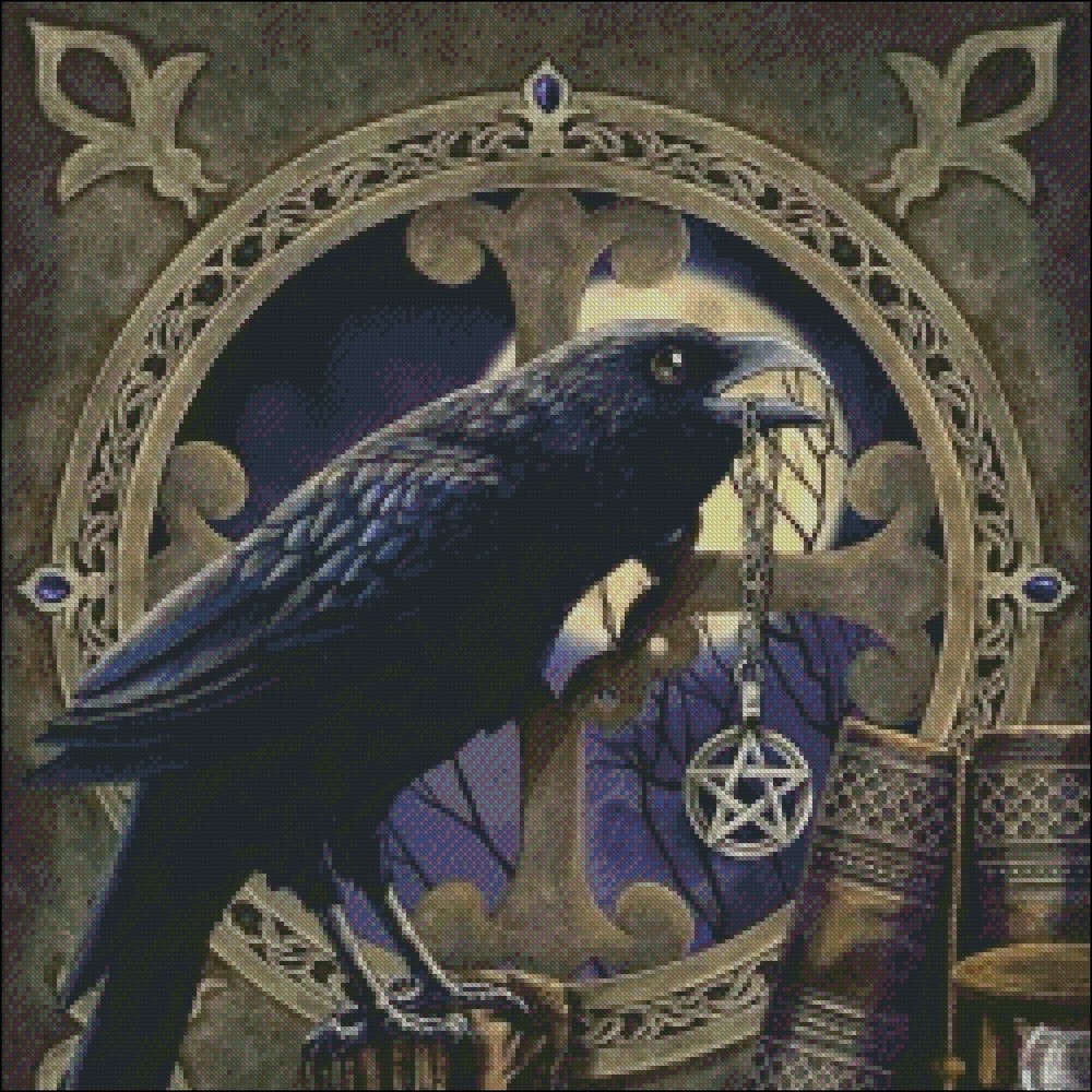 Chart Needlework DIY - Counted Cross Stitch Patterns - Talisman Crow Pentagram
