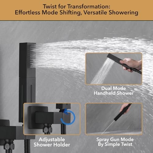 Shower Faucet Set Matte Black Shower System,Push Button Diverter Shower