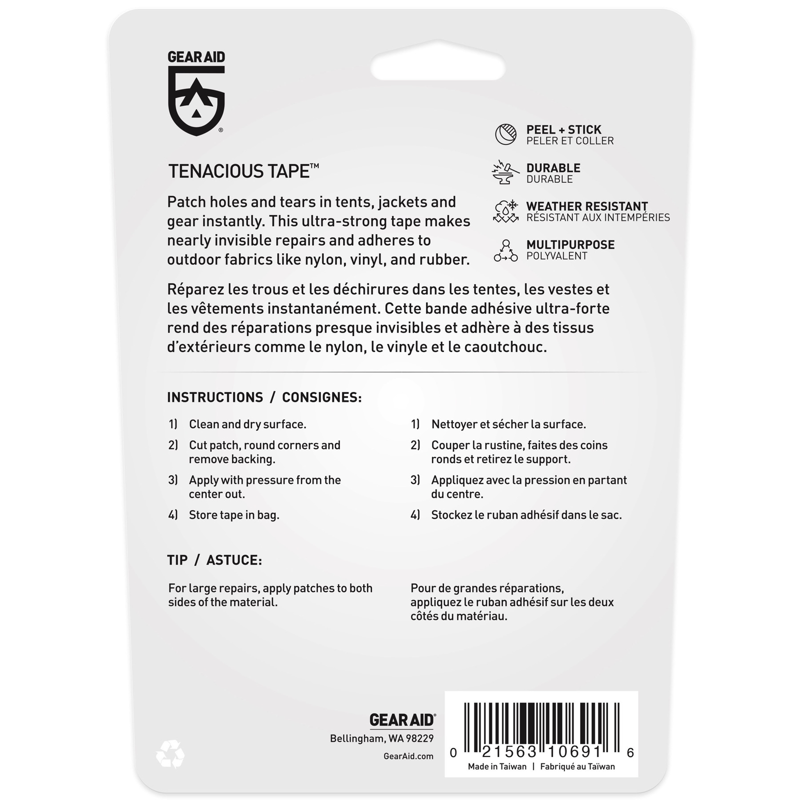 Gear Aid Tenacious Tape Clear 3"x20" Ultra Strong Flexible Waterproof Adhesive