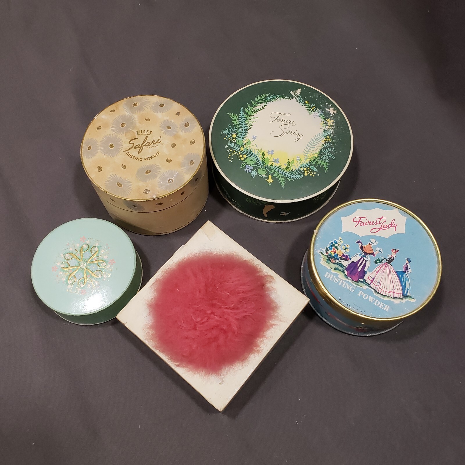 Vintage Dusting Powder Boxes Lot of 5 Advertising Vanity Collectibles 1940s 50s