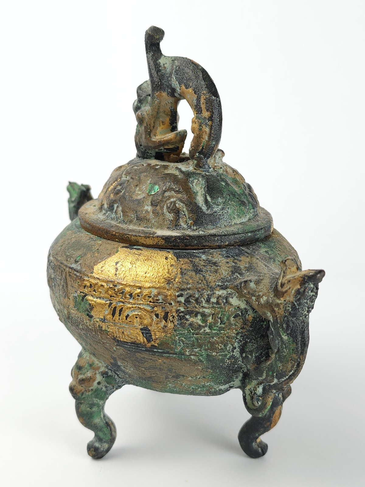 Vintage Metal Censer Lidded Incense Pot w/ Dolphin Chinese Or Japanese Replica