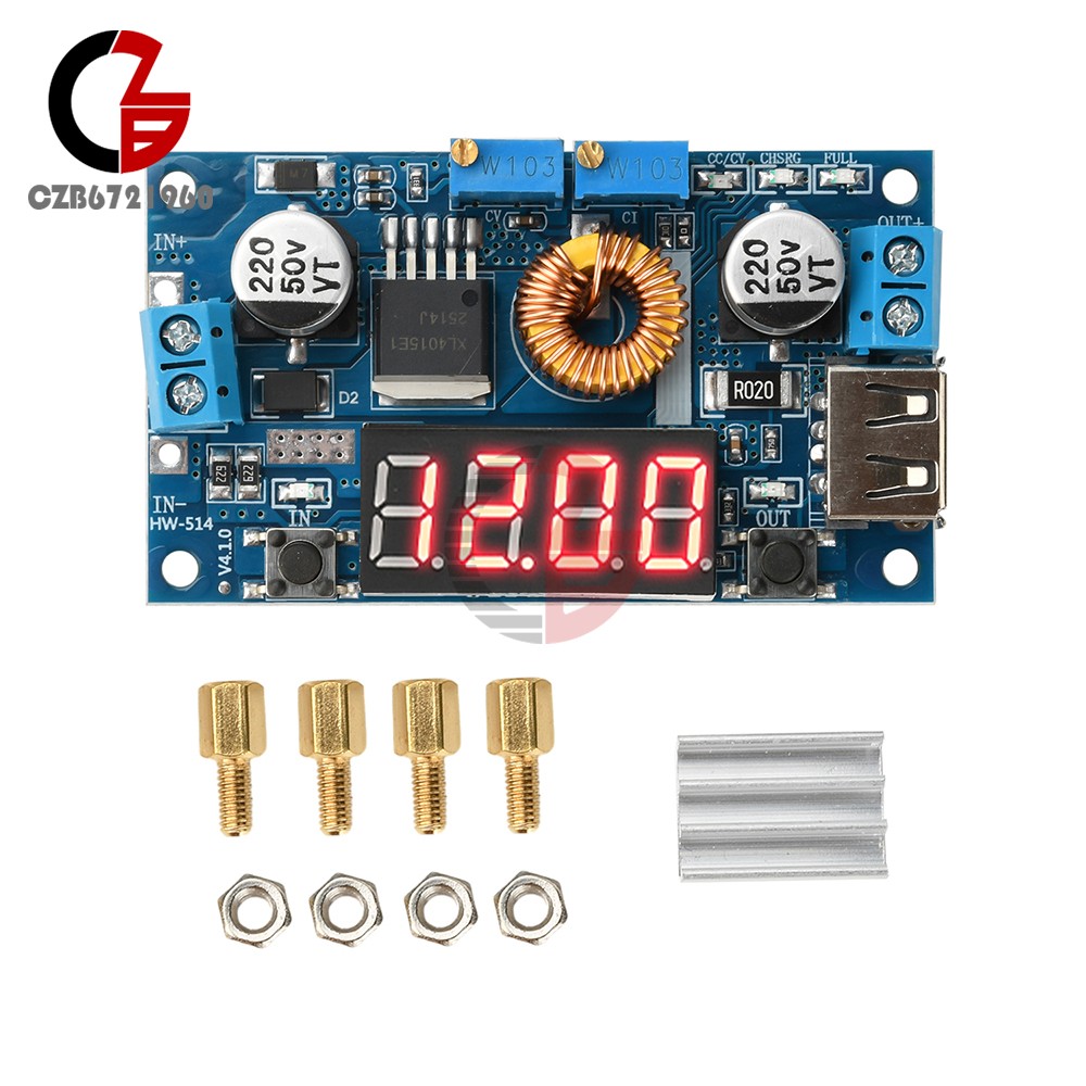 Adjustable 5A CC/CV Power Step-down Charge Module LED Driver W/ USB Voltmeter