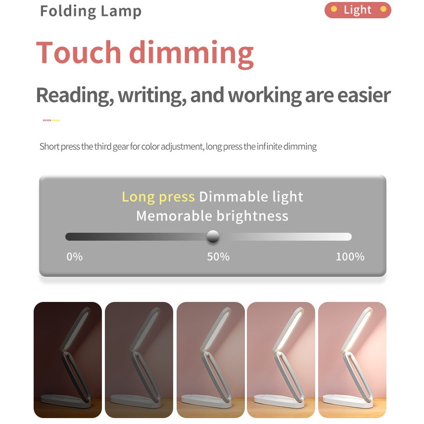 LED Desk Lamp – Rechargeable, Foldable, Portable Light with 3 Brightness Levels