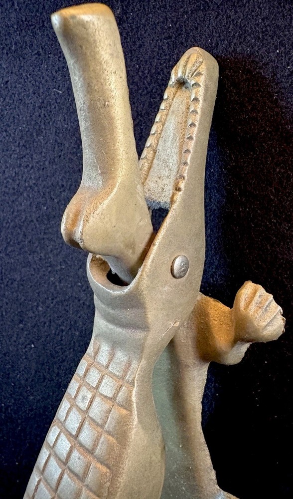 Vintage Solid Brass Alligator / Crocodile Nutcracker & Figurine, Mid Century