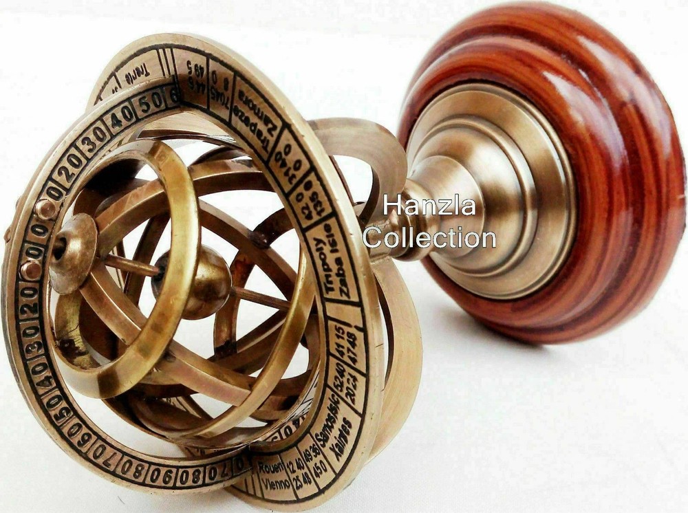 Nautical Sphere World Globe With Base Engraved Brass Tabletop Decor Armillary