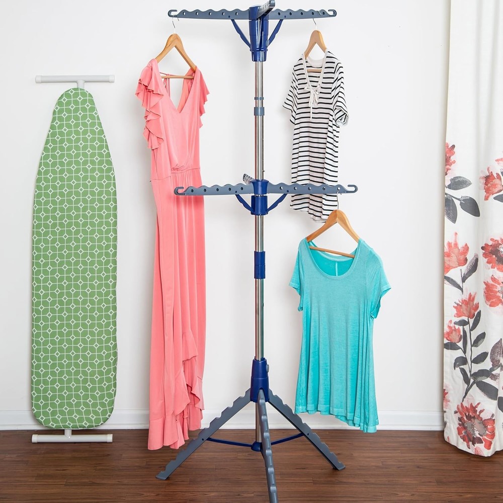 2-Tier Collapsible Tripod Drying Rack – Space-Saving Foldable Clothes & Laundry