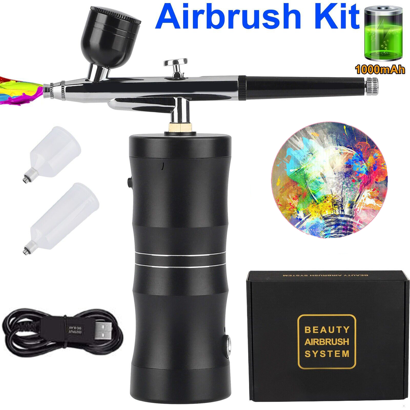 Portable Air Compressor Kit Airbrush Paint Spray Gun Nail Art Tattoo Airbrush US