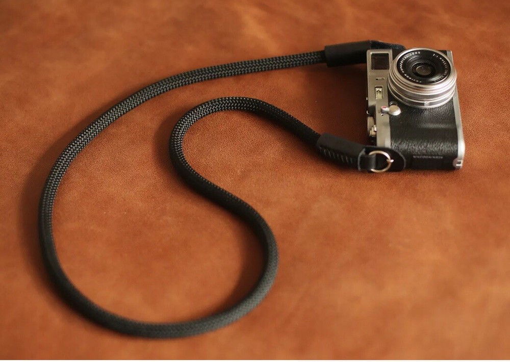 Handmade camera strap all black climbing rope strap
