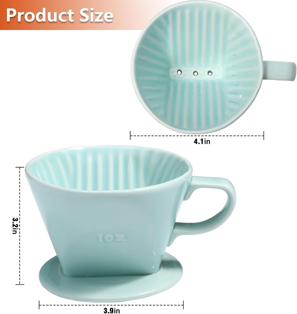 Pour over Ceramic - Coffee Dripper Ceramic Coffee Maker with 3 Holes Flat Bottom