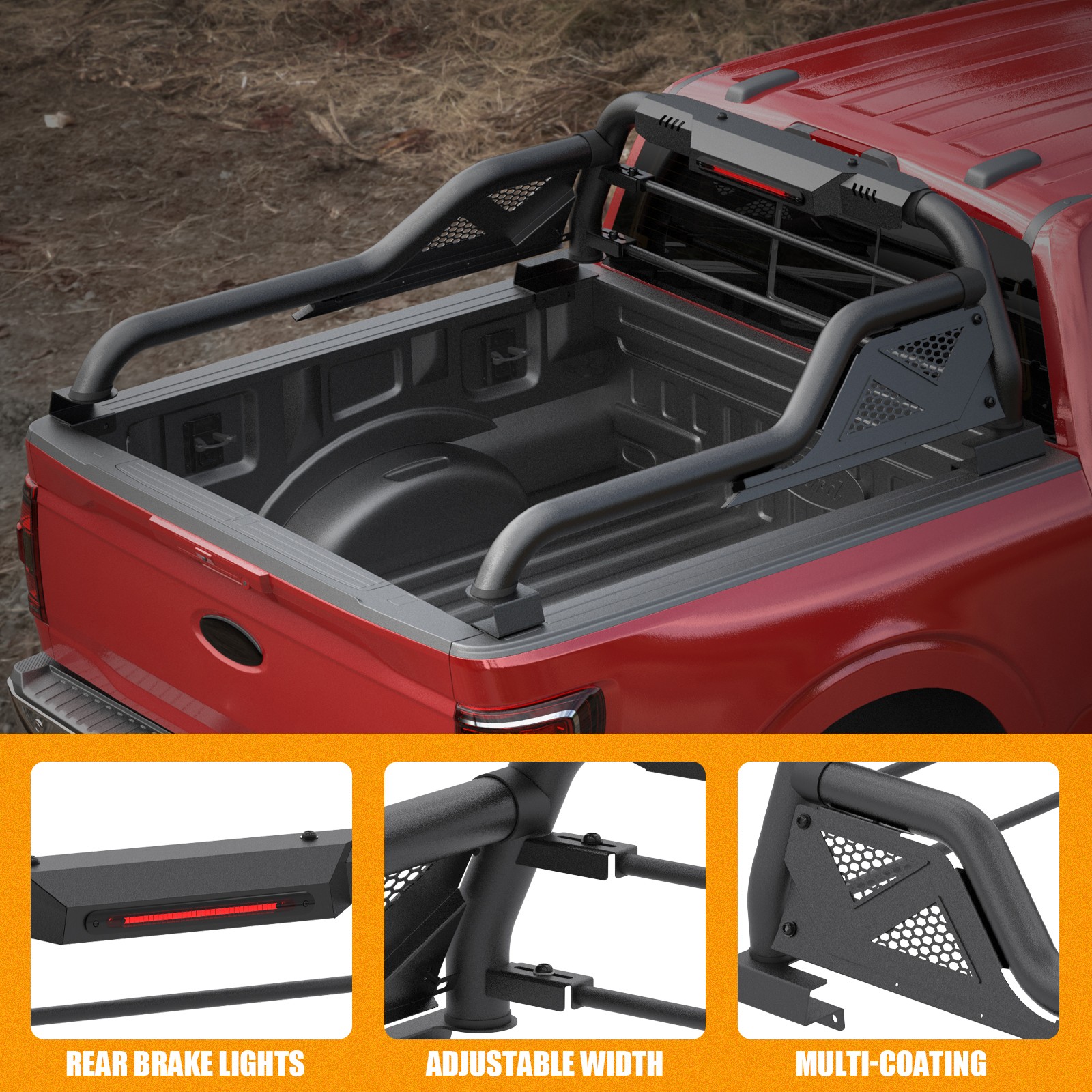 Adjustable Truck Roll Sport Bar Rack Bed Bar Black For Toyota Tacoma 2005-2025