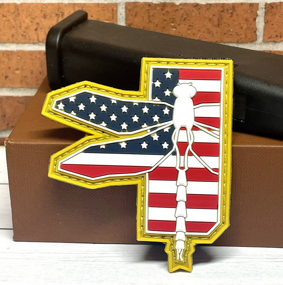 PVC Tactical Morale Patch,  Dragonfly USA Flag Patch - Dragonfly Gun Patch
