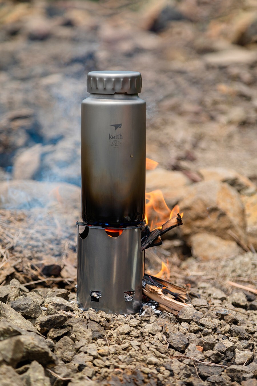 Keith Titanium Ti3070 Nesting Camp Set - Plastic-Free Bottle, Mug & Wood Stove