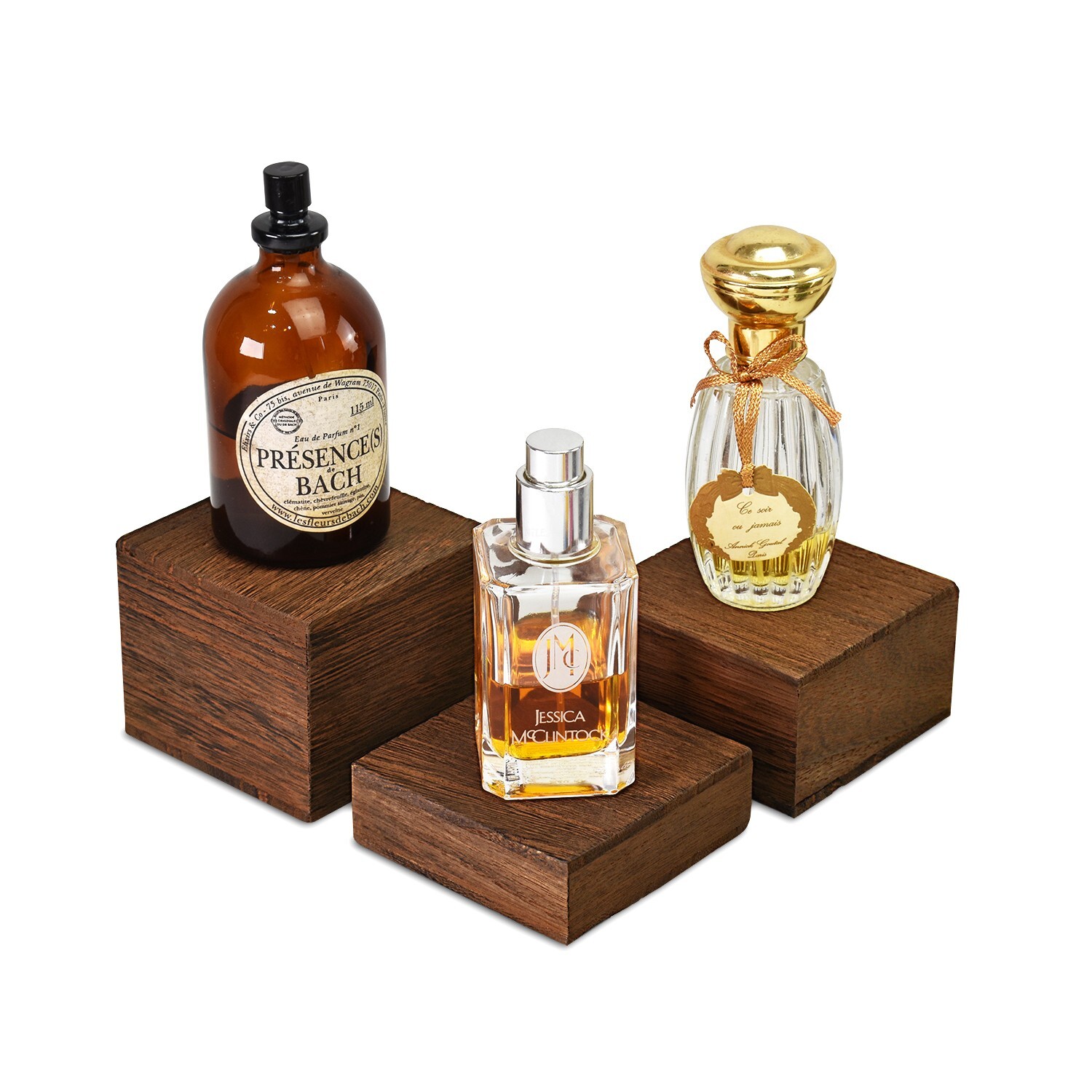 Wooden 3 Pcs Square Risers for Display, Brown Color