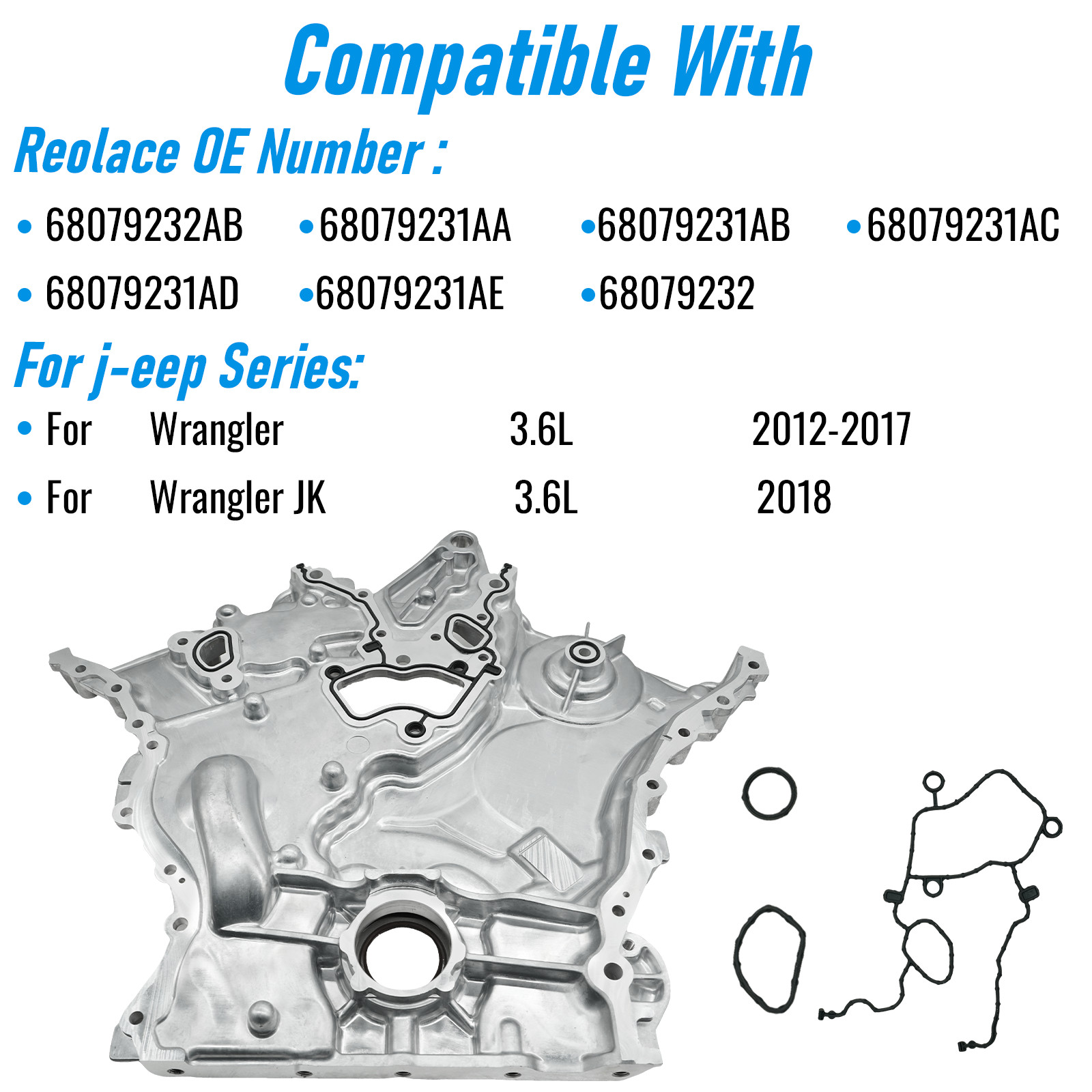 New 68079232AB Timing Chain Cover Compatible with Jeep Wrangler 3.6L 2012-2018
