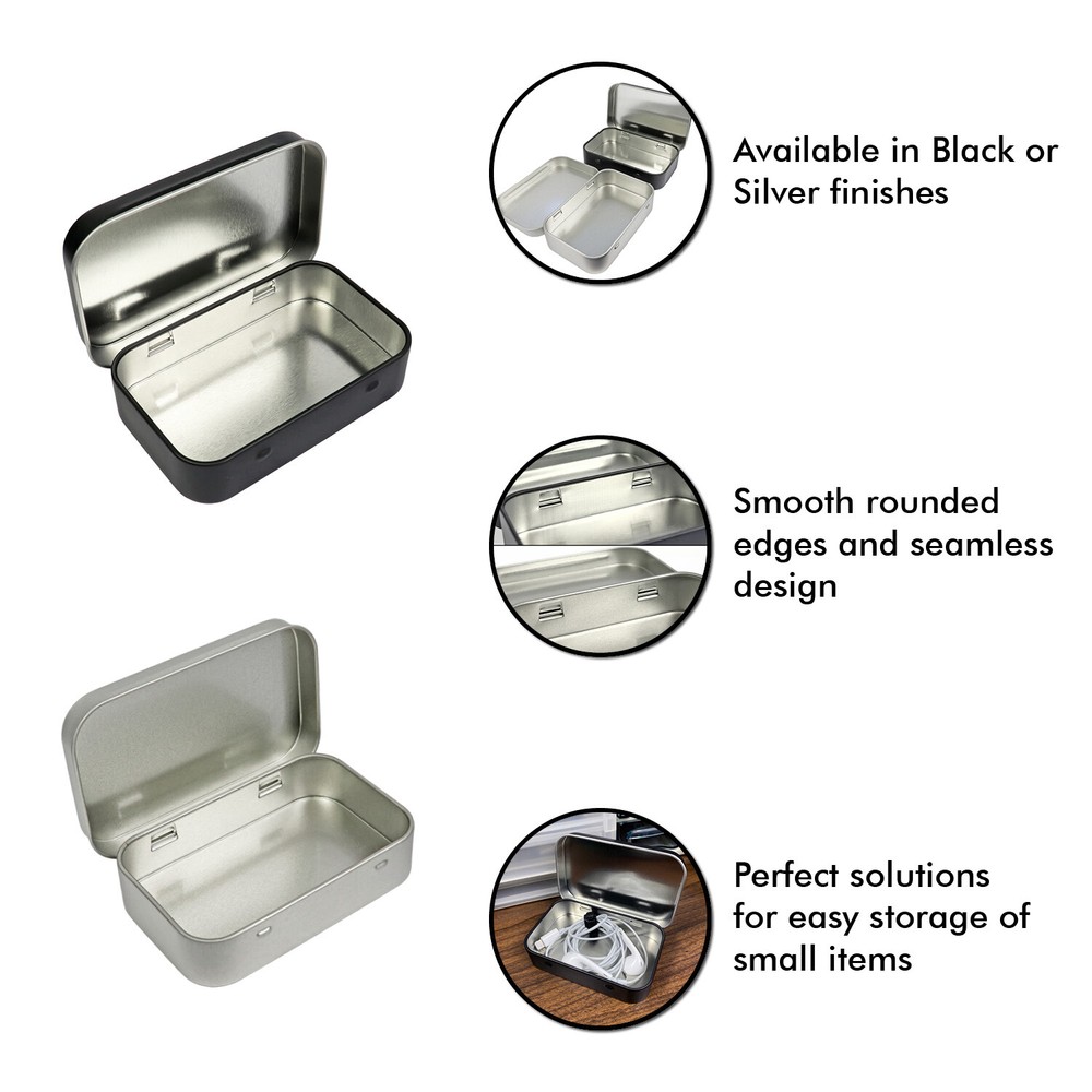 Metal Rectangular Empty Hinged Tins Box Containers 3.75 x 2.45 x 0.8 Inch Silver