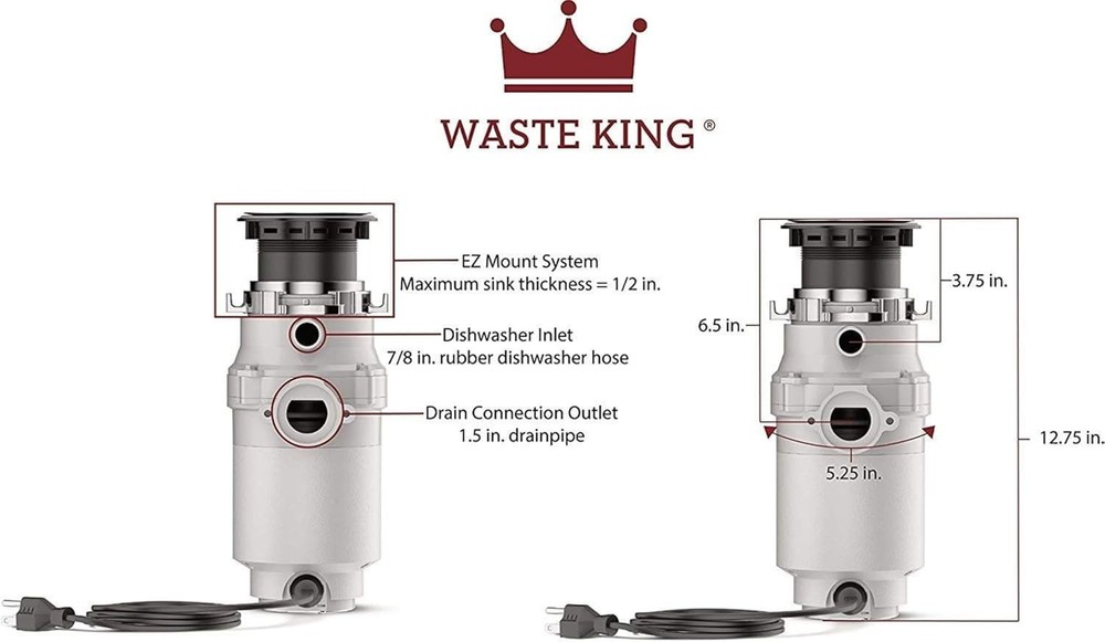 Compact Kitchen Garbage Disposal with Power Cord