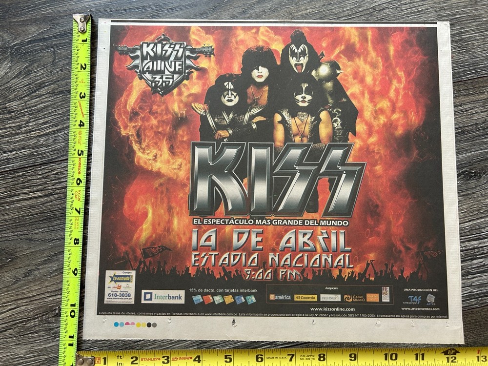 KISS Concert Ad Advert Alive 35 Tour Peru April 14 2009 12.5x11 Vintage Kiss I