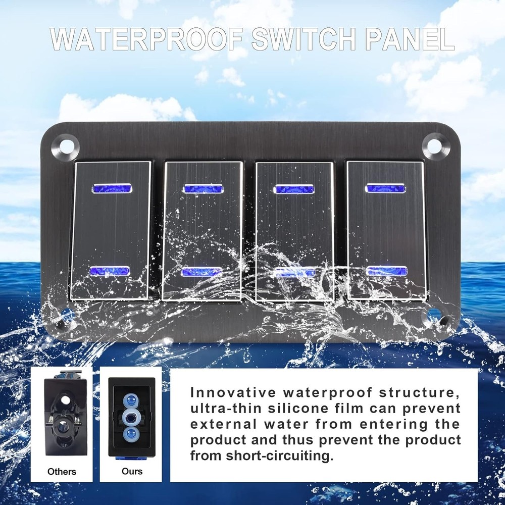Toggle Switch Panel 4 Gang Waterproof Aluminum Switch, 12V/24V Rocker Switch ...