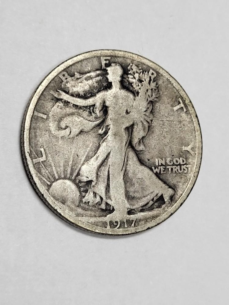 1917 S REVERSE Walking Liberty Half Dollar