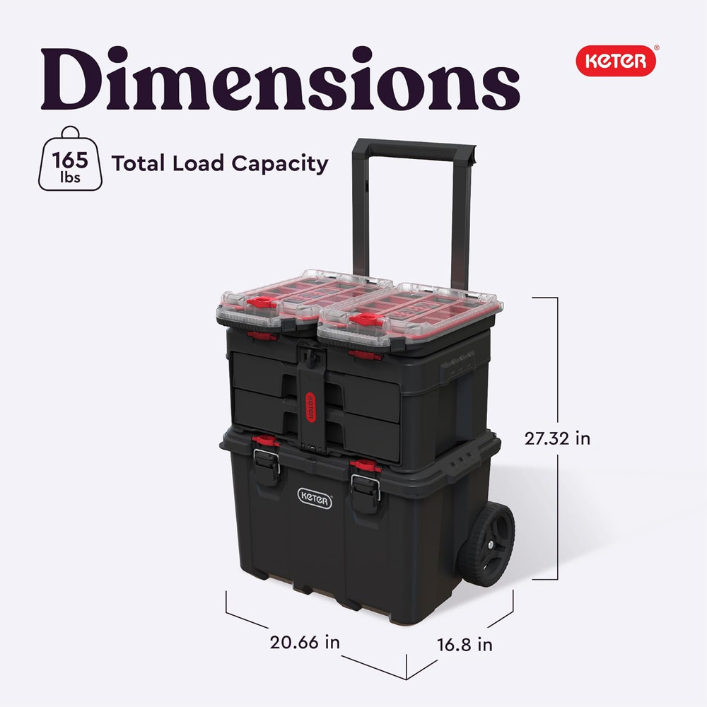 Stack N’ Roll 4-Piece Rolling Tool Storage System – Includes Large Rolling Tool