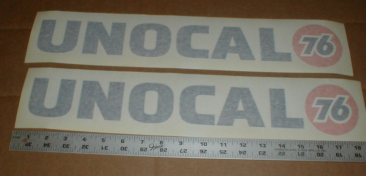NOS Vtg Unocal gas station dealer Union 76 diecut racing decal sticker 18" Pair