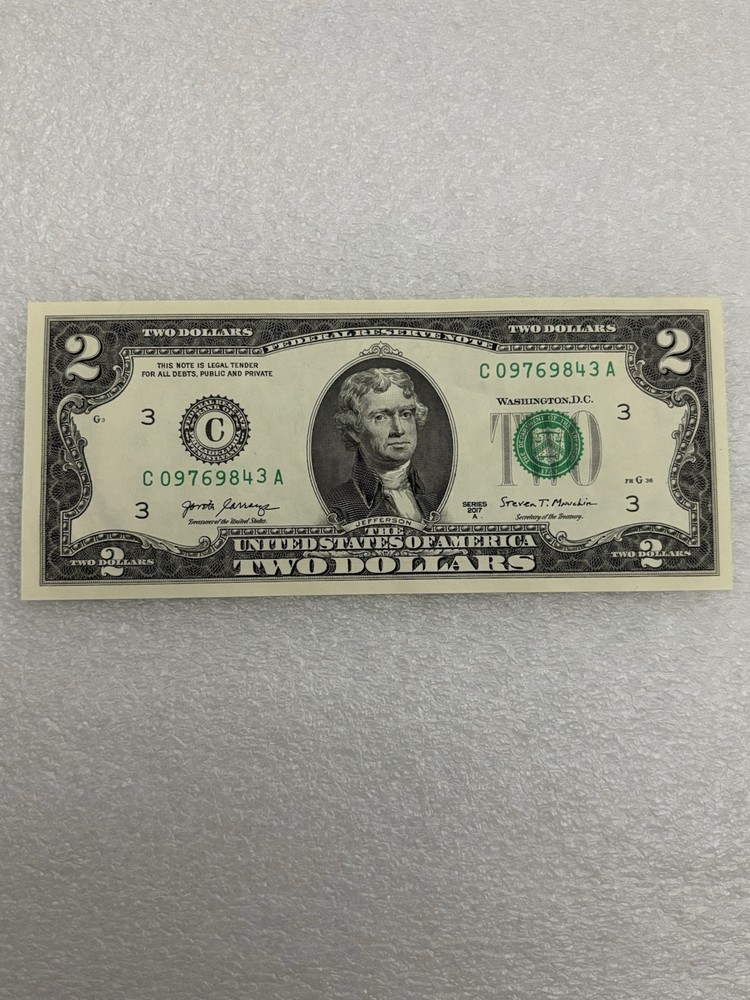Rare ! Uncirculated 2017A $2 Error Low #’d Note W/stuck Digit Perfect Condition
