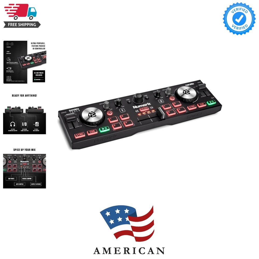 DJ2GO2 Touch Compact DJ Controller with 2 Decks, Mixer, Audio Interface and