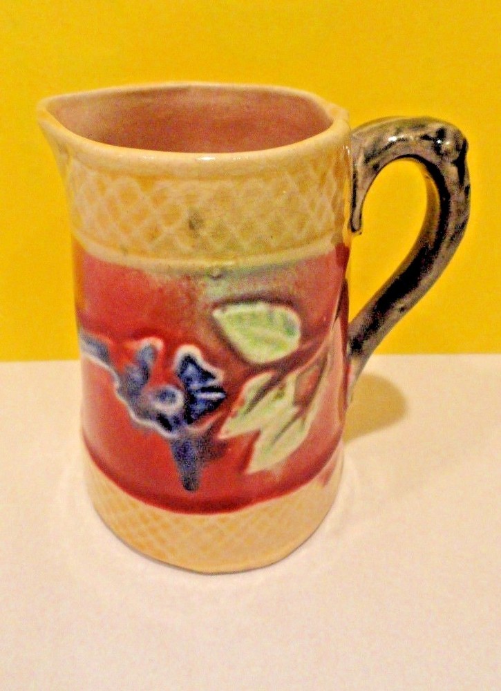 ANTIQUE MAJOLICA PITCHER - Pink Interior