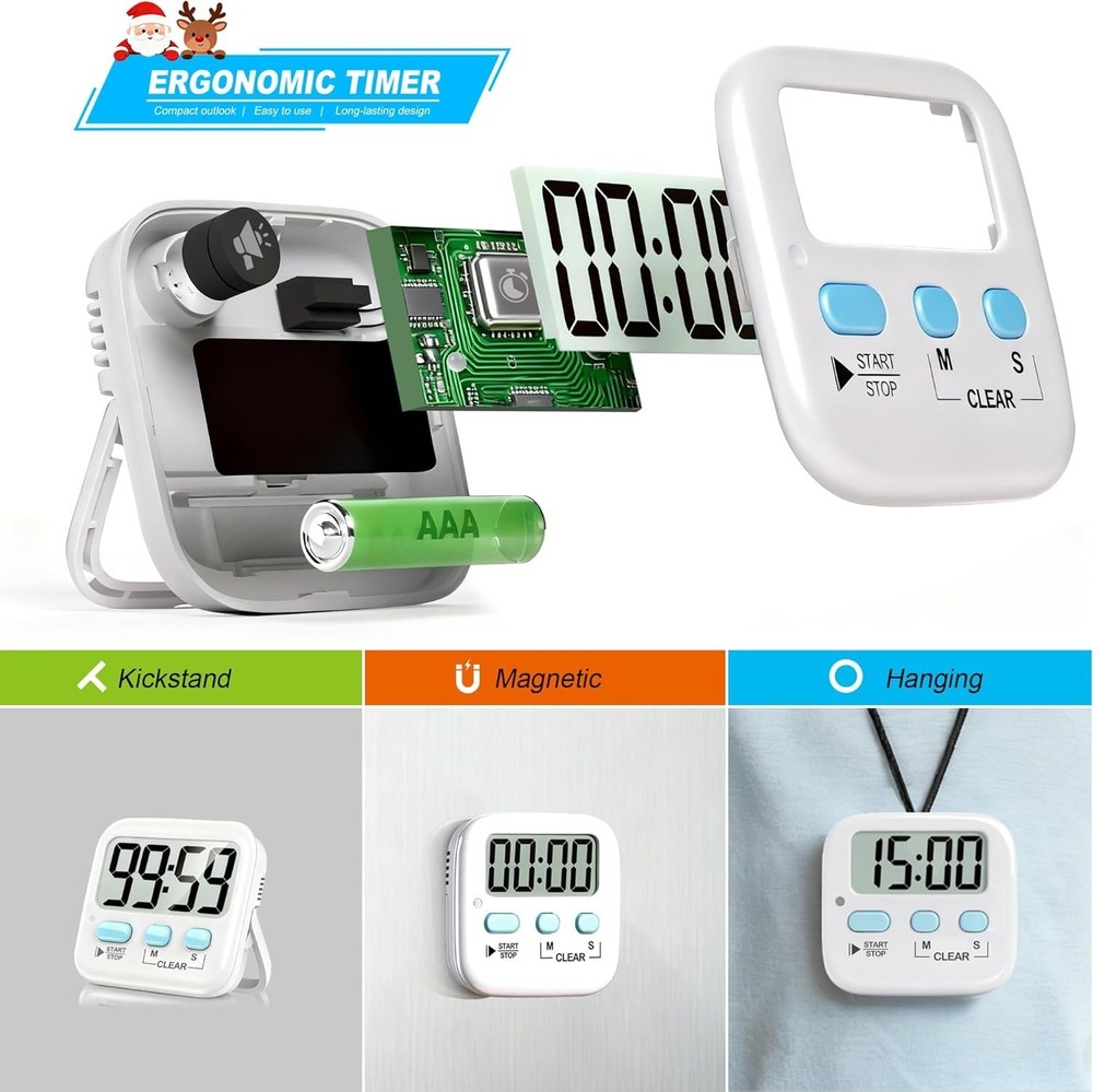 2 Pack Digital Kitchen Timers Loud/ Silent Countdown Egg Kids Classroom