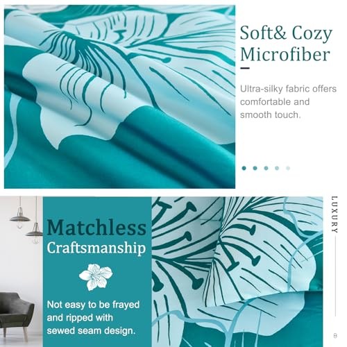 Comforter Set Bedding Floral Comforter Sets - Soft Queen Gradient Teal