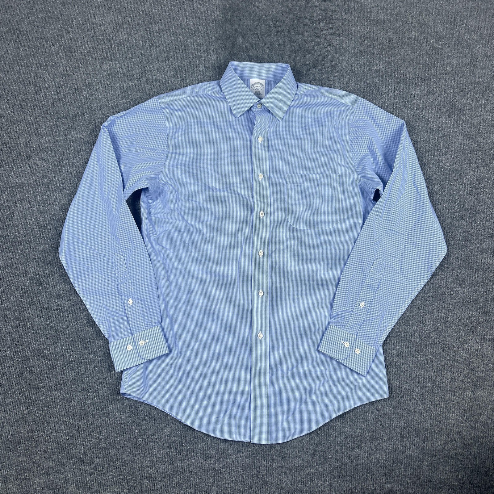Brooks Brothers Shirt Mens 15 Blue Gingham Slim Fit Non Iron Dress Long Sleeve