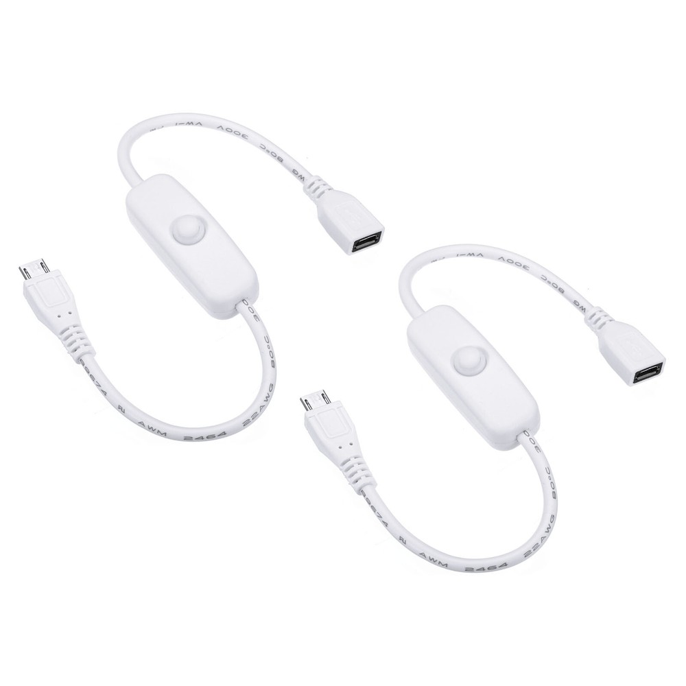 2pcs Micro-USB Extension Cable with ON/Off Switch Extension Power Cords Adapter